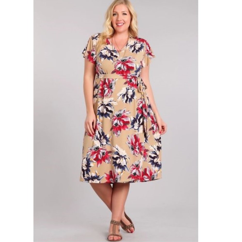 Floral A-Line Midi Dress Plus Size Made in USA